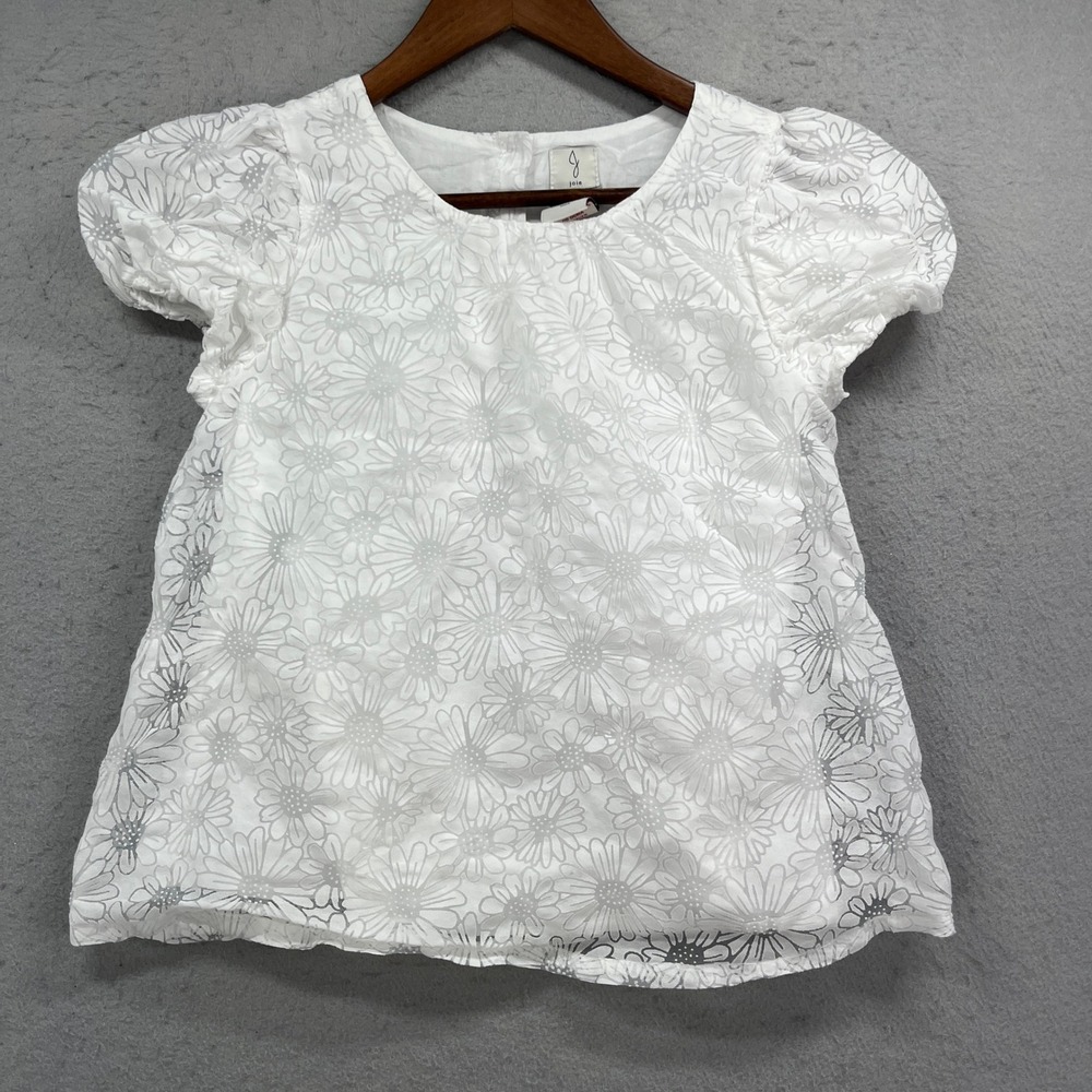 Joie Blouse Girls L 10/12 White Floral Burnout Puff Sleeve Lacey School Casual